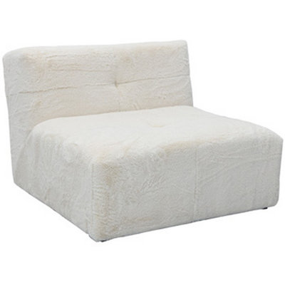 Accent Chair, Cushioned Tufted Seat And Back, White Polyester Faux Fur
