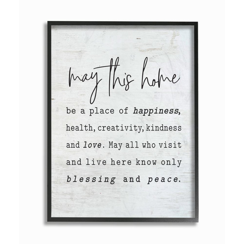 «May this home» par lettré et doublé - reproduction d'art texturée, H 20 po x l 16 po x P 1,5 po, Giclée encadrée noir minuit