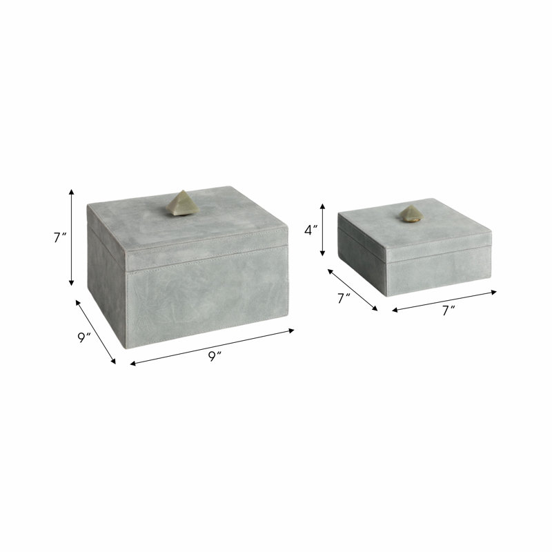 Sagebrook Home 2-Pieces Harcourt Suede Boxes With Stone Knob, Blue
