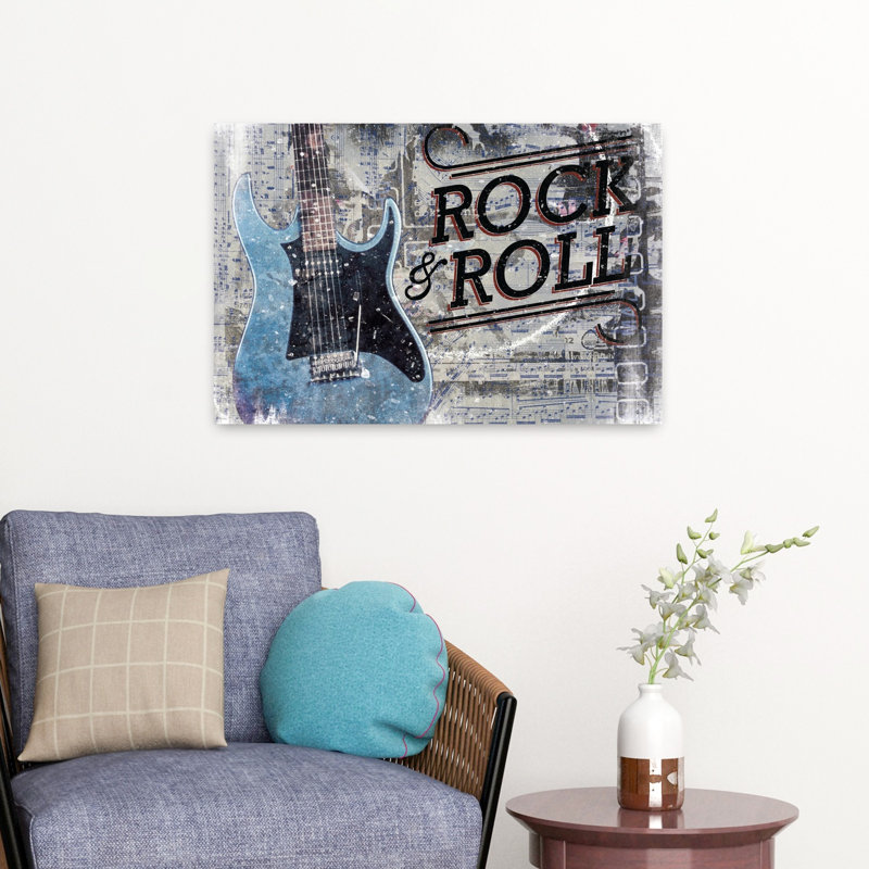 Rock Rock, guitare, art contemporain abstrait, H 16 po x l 24 po