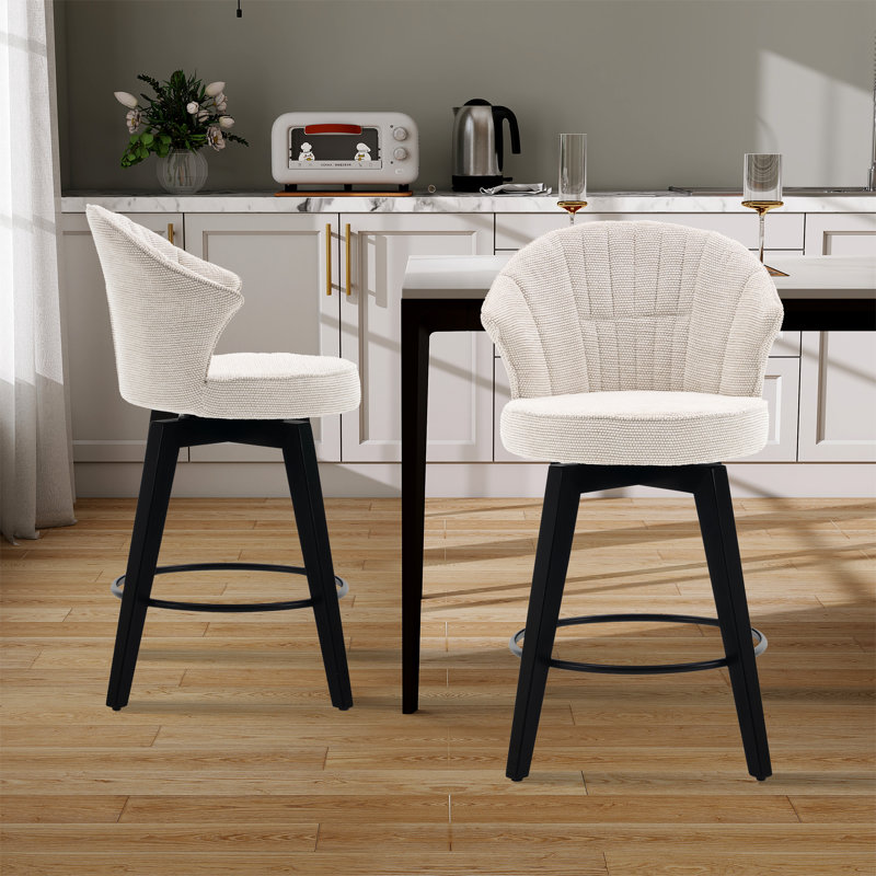 Tabouret de comptoir pivotant rembourré à oreilles avec pieds en bois massif (ensemble de 2), Blanc