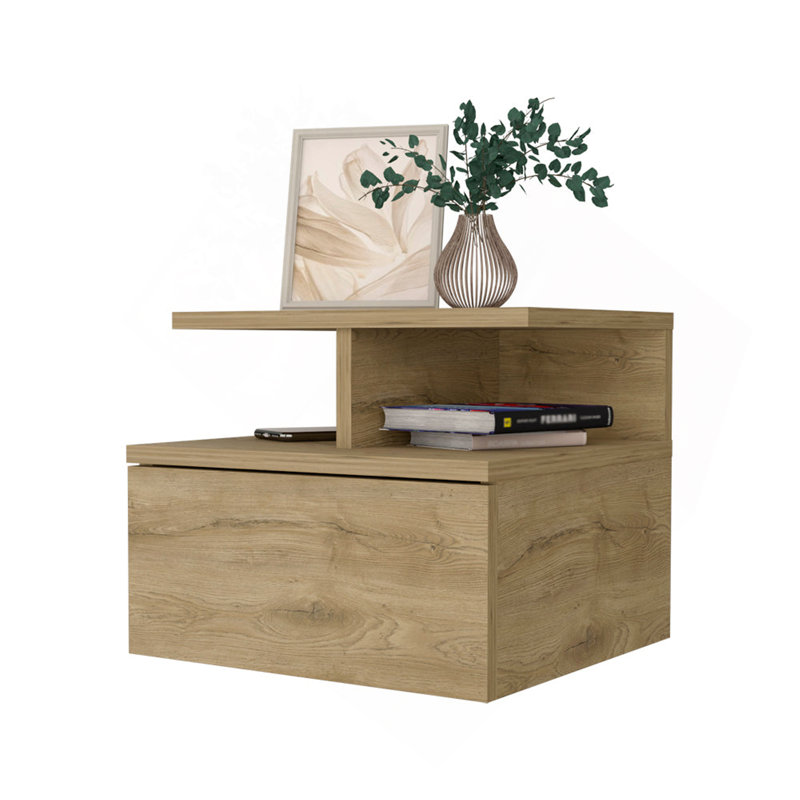 Augusta Floating Nightstand With 2-Tier Shelf And 1-Drawer, Beige