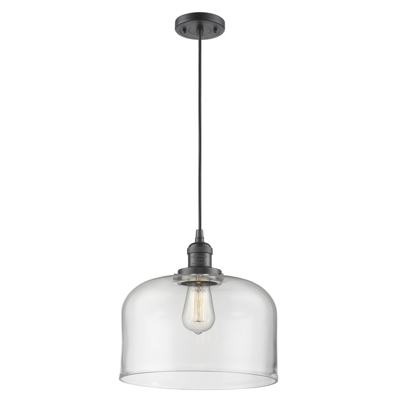 Luminaire suspendu en forme de dôme à 1 lumière Barahona, Ampoule DEL 6 watts Vinage, Transparent, Bronze huilé