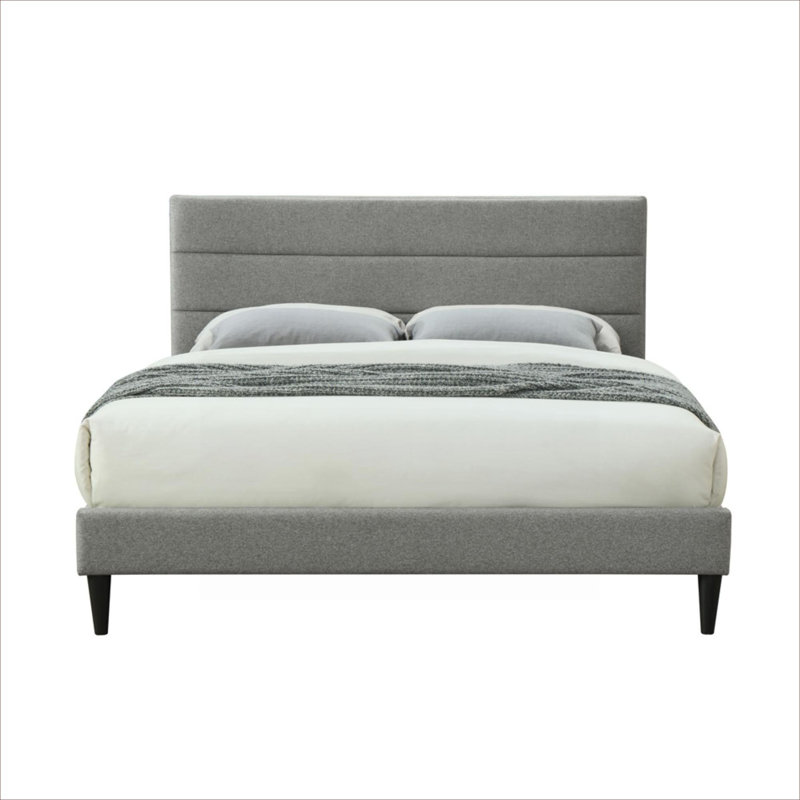 Structure de lit tapissier à conception simple avec chargement USB pratique, tissu en polyester gris ardoise