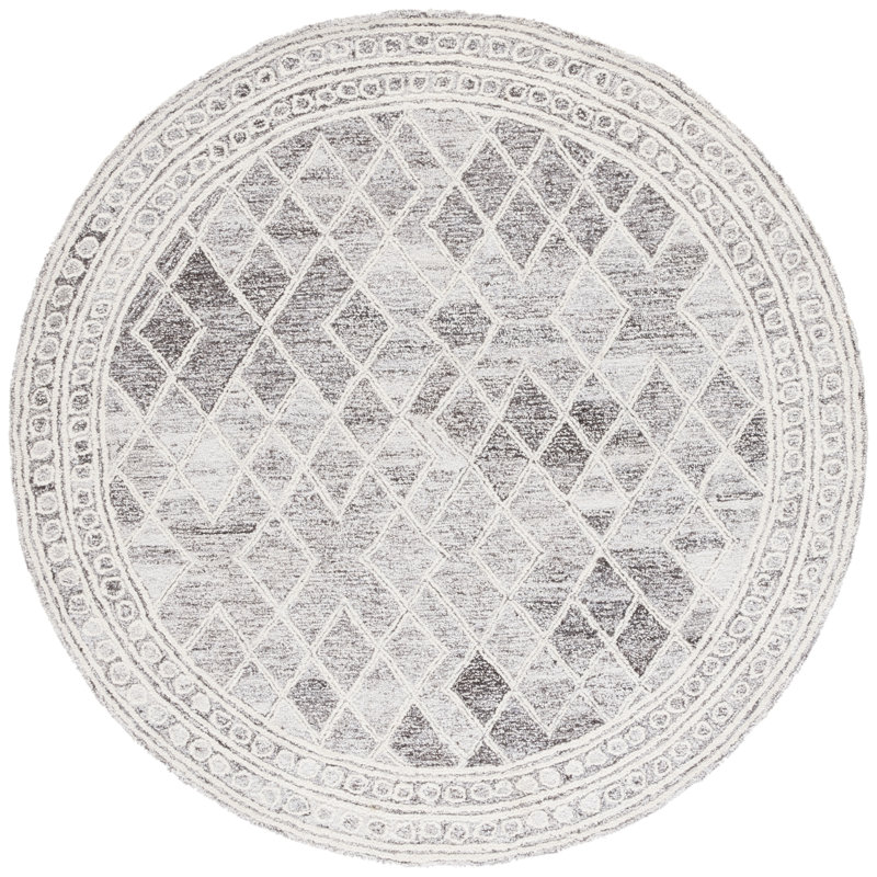 Jonmatthew Abstract Hand Tufted Wool With Cotton Cloth Backing Geometric Rug, Round 6'