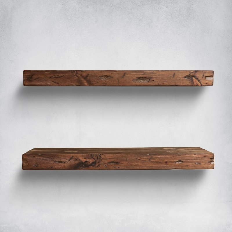 Jesher Solid Pine Wood Floating Shelves, Walnut, 3" H X 24" W X 8" D