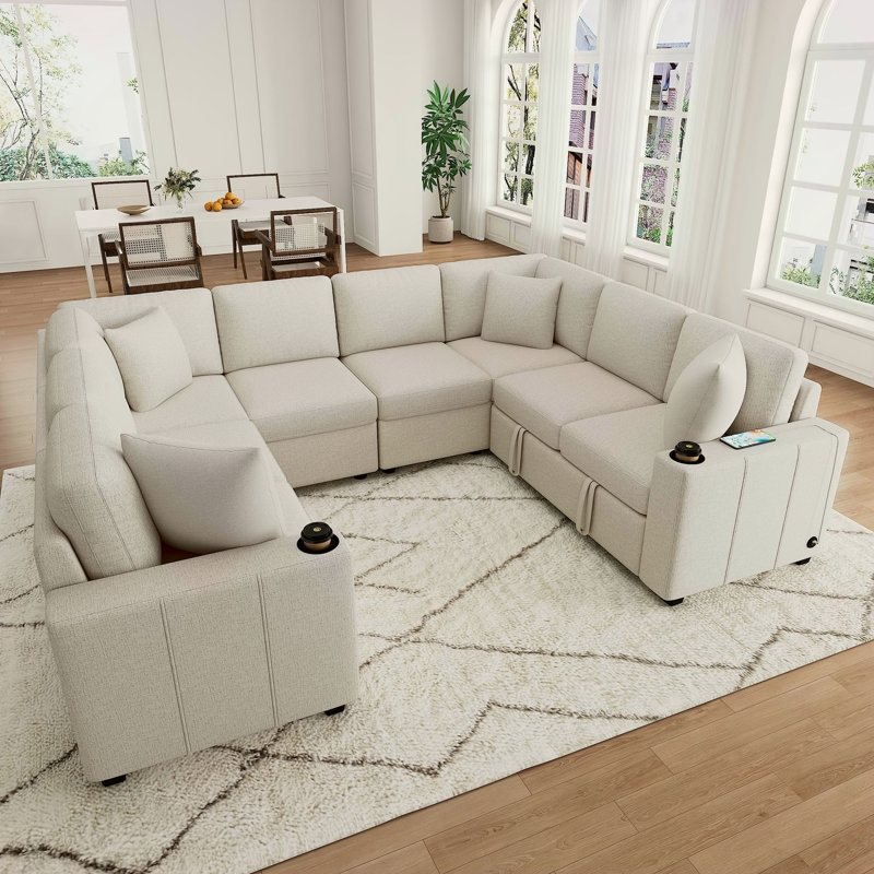 Canapé-lit modulaire convertible en U de 108,7 po , Beige
