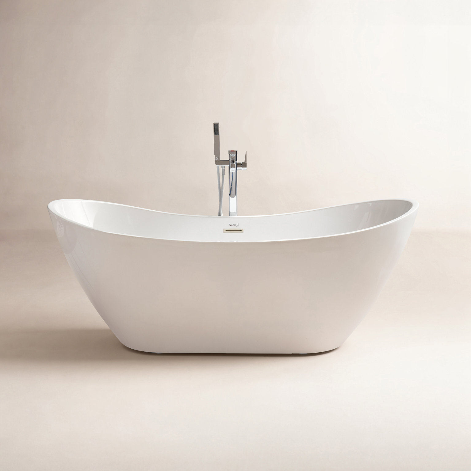 Ophelia 71" Freestanding Soaking Acrylic Bathtub, White/Brushed Nickel