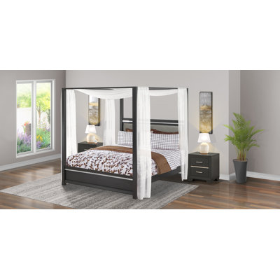 3-Piece Denali Modern Bedroom Set - A Bed Frame and 2 Bedroom Nightstands - Brushed Gray Finish