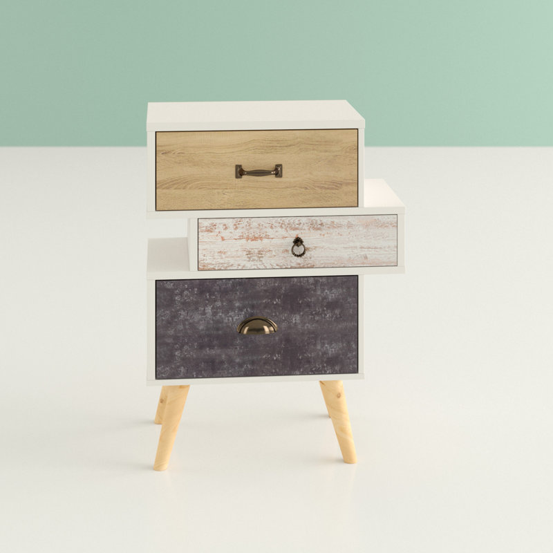 Arinna 3 Drawer Bedside Table, Oak/Cream
