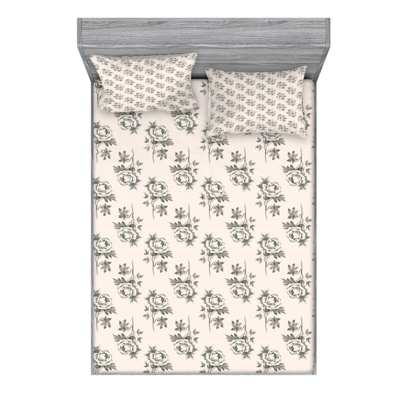 Microfiber Floral Sheet Set, Queen Sheet Set + Fitted Sheet + 2 Pillowcases