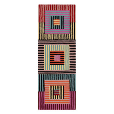 Colorful Geometric Pattern Striped Printed Woven Base Rug