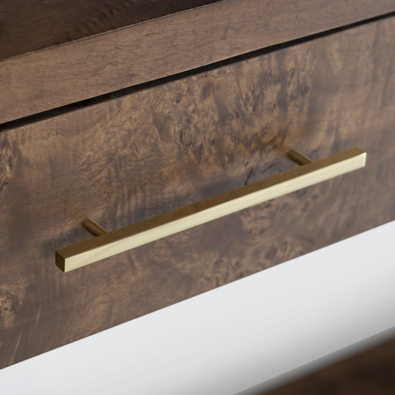 Console rectangulaire en bois massif à 3 tiroirs 60 po Kingston, Brun foncé