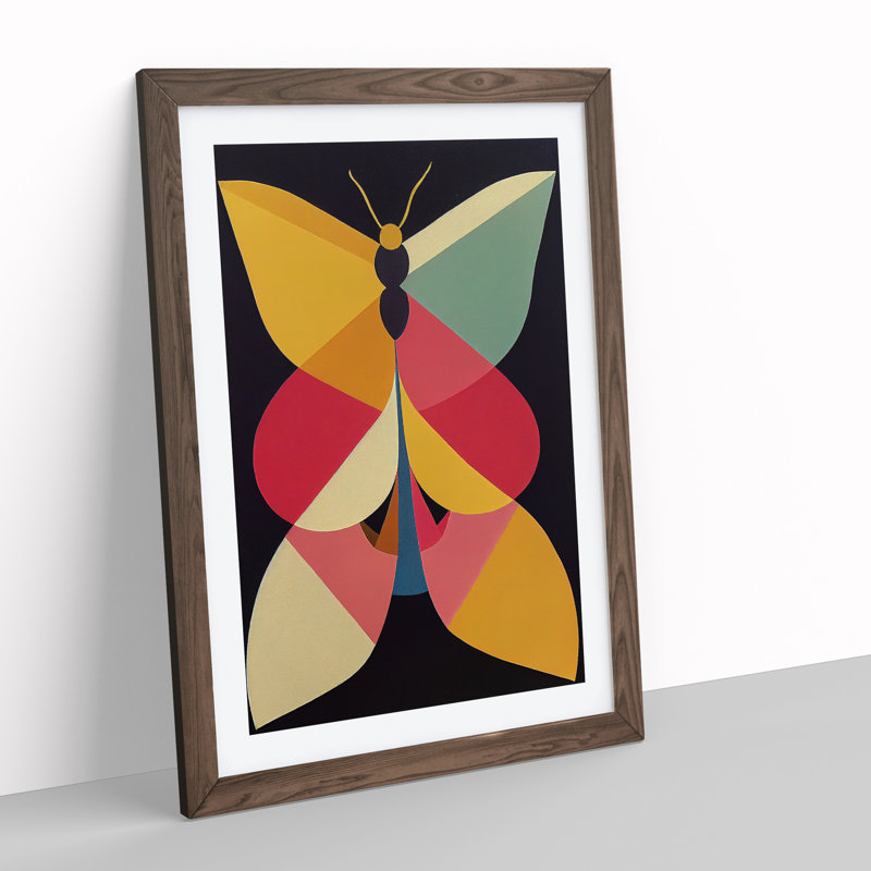 Butterfly Abstract - Wall Art, 66cm H x 48cm W x 2cm D, Walnut Framed, White