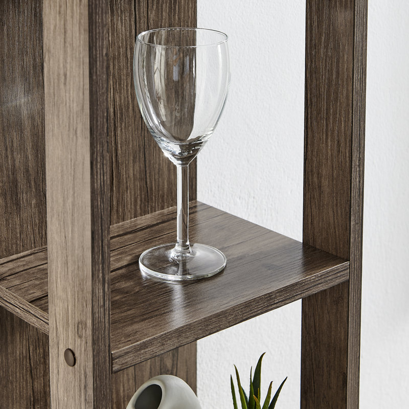 Recife Vertical Three-Tier Modern Shadow Box Cube Display Wall Shelf - White/Black, Hickory