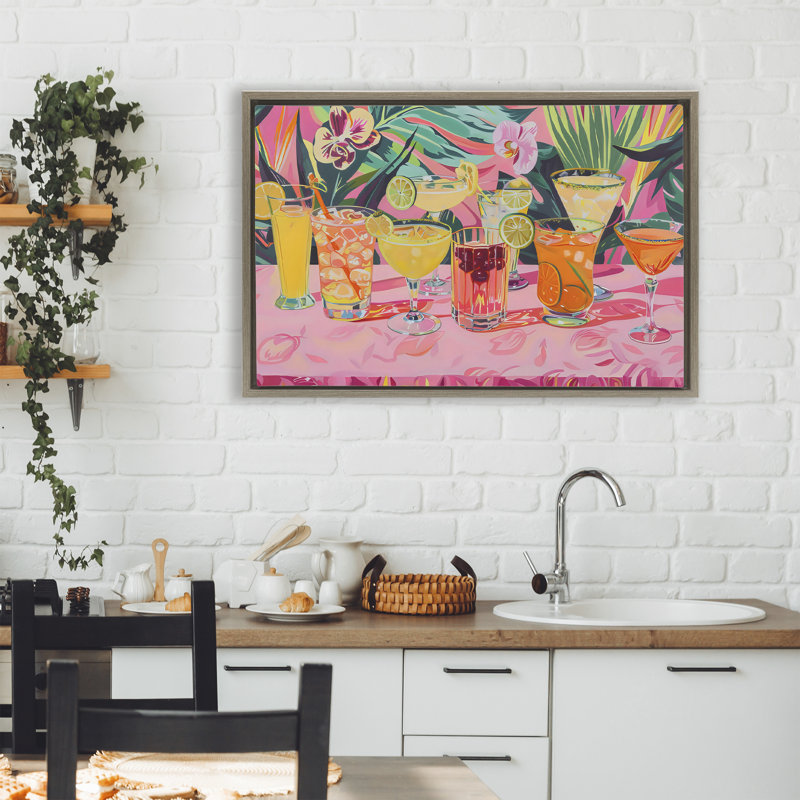 Cadre flottant tropical tropical rose cocktail, design par LSR Design Studio, H 21 po x l 31 po