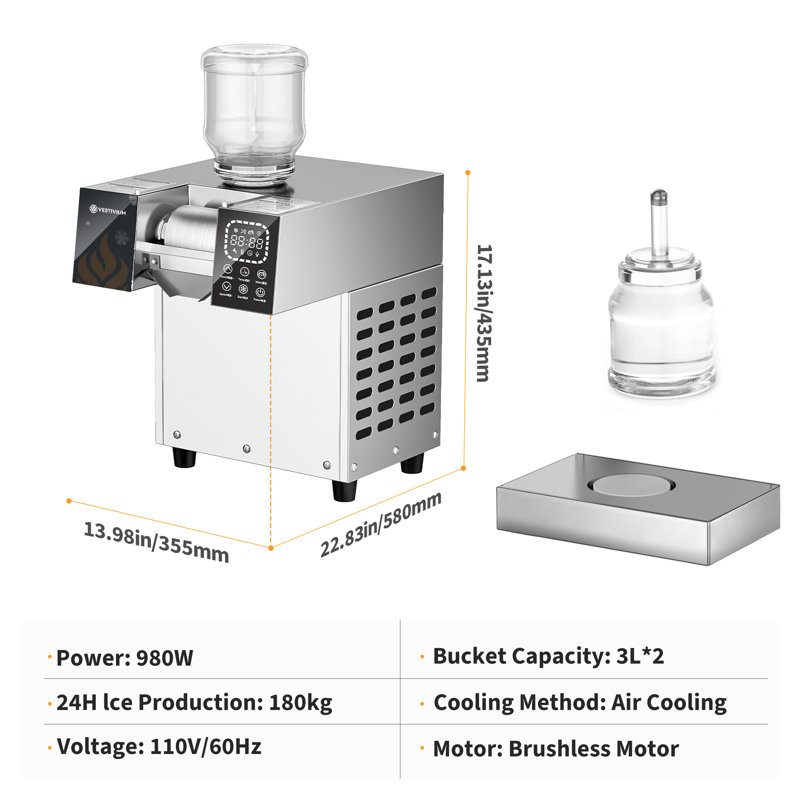 Machine à cône de neige commerciale avec 10 vitesses réglables, rasoir à glace électrique en acier inoxydable pour glace pilée, glace flocon de neige, idéale pour la cuisine à la maison, le bar extérieur, le restaurant et le café