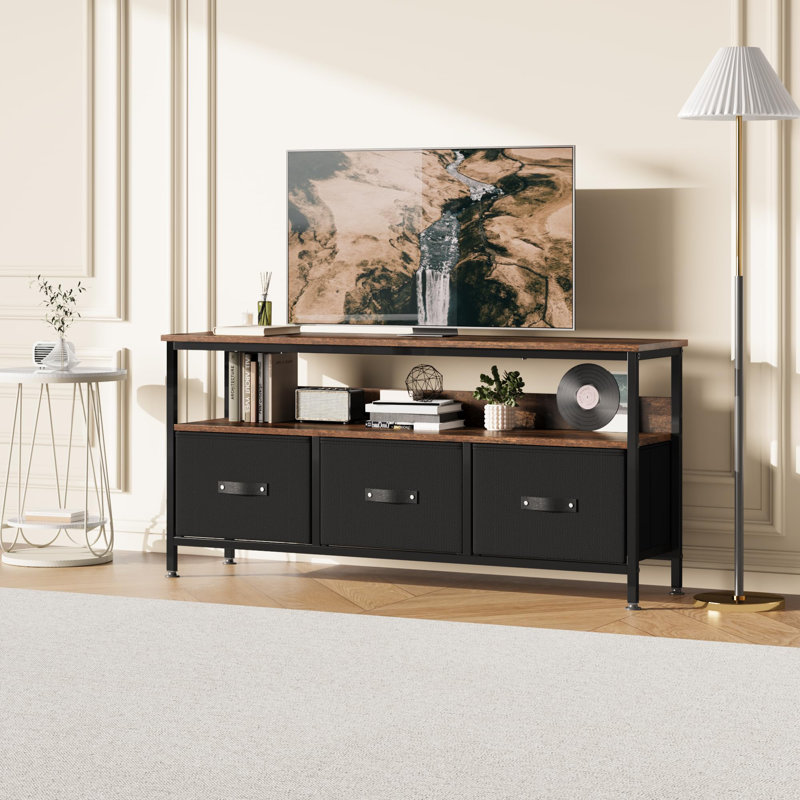 Meuble télé 55 po pour le salon, meuble télé avec 3 tiroirs, meuble télé avec rangement, Brun