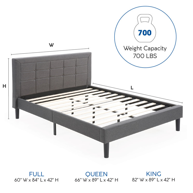 Mueller Upholstered Metal Platform Bed, Gray, King