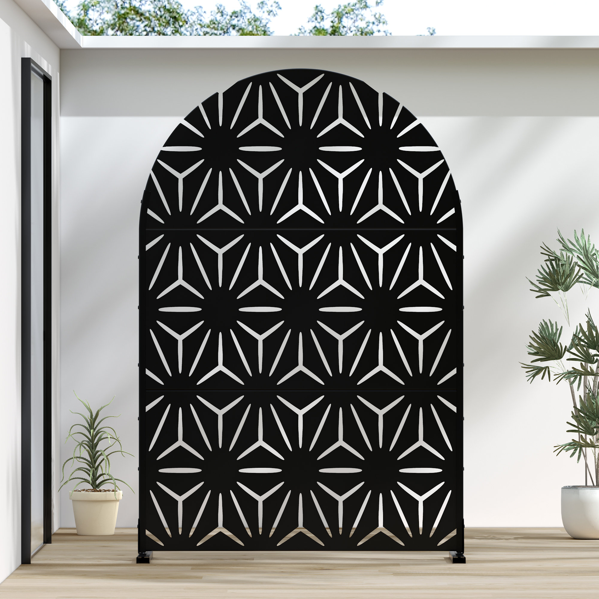 Lumioca Star 72"x47" Arched Black Metal Outdoor Privacy Screen | Wayfair