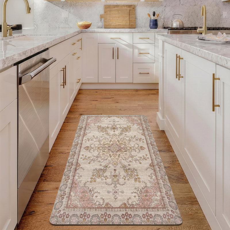 Waterproof High Density Foam Kitchen Rug, 32"L x 20"W, Yellow Persian