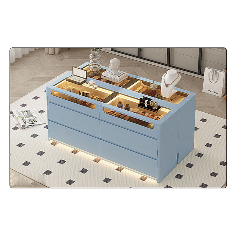 Simple Checkroom Jewelry Display Island C abinet, Blue