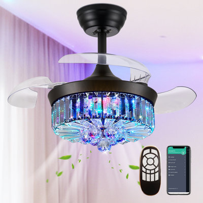 Ventilateur de plafond rétractable en cristal 30 "avec lumière RVB
