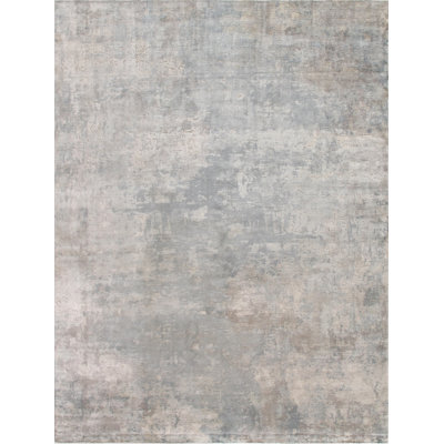 Abstract Handmade Silk Silver/Gray Area Rug