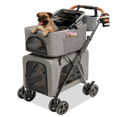 4-in-1 All-terrain Pet Stroller For Dogs And Cats – Foldable Dog Stroller For Medium Dogs (20 Lbs Max) Or 2 Cats, With Cup Holder And Storage Bag – Pet Gifts