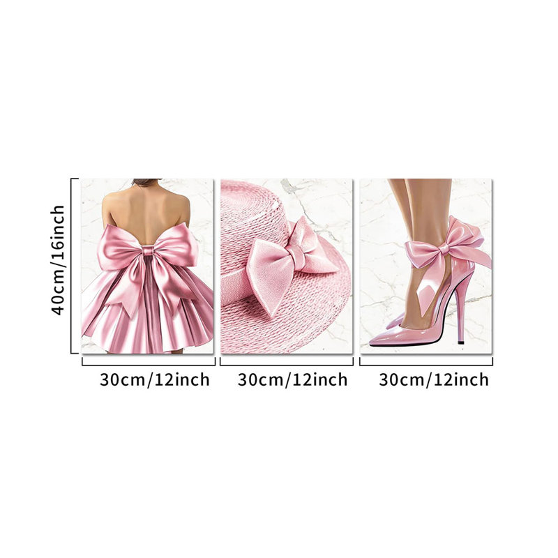 3 Piece Wrapped Canvas Print, Pink