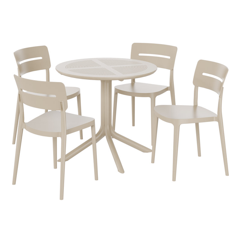 4-Person Outdoor Round Dining Set, Beige