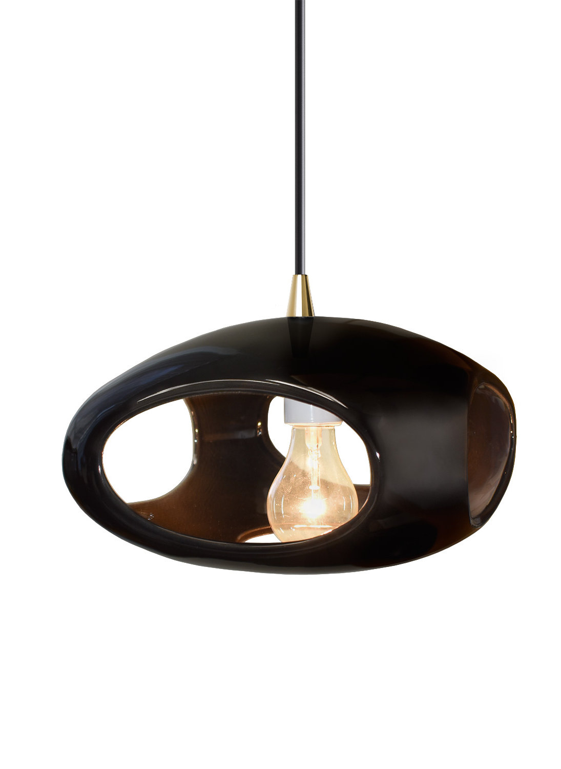 Logan Single Light Ceramic Dimmable Pendant, Antique Brass, Gloss Black