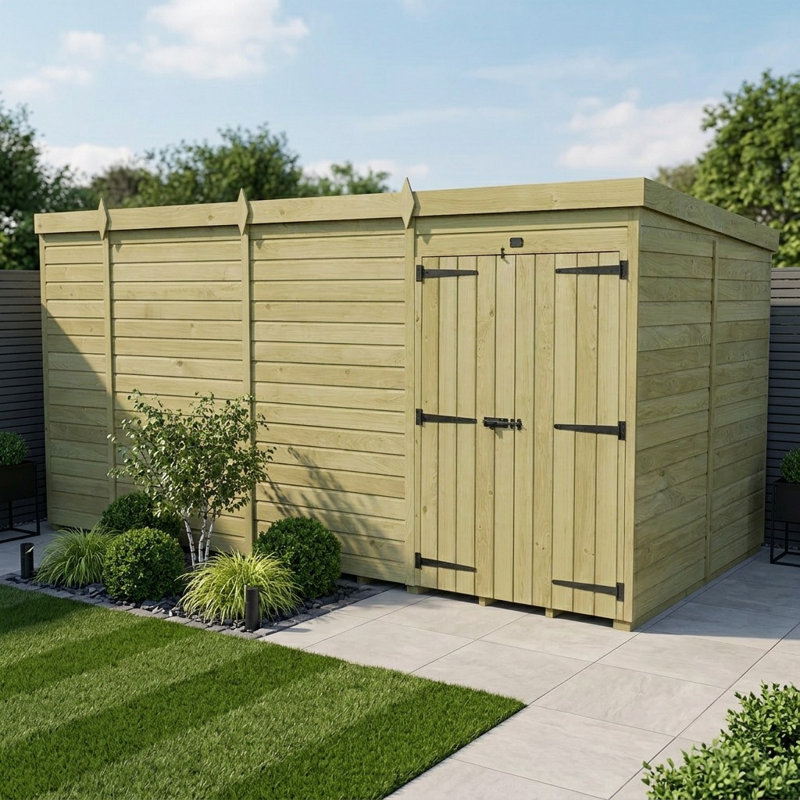 Total Sheds 17ft x 8ft Pent Garden Shed - Double Door - No Windows - Pressure Treated Timber - UK Manufactured