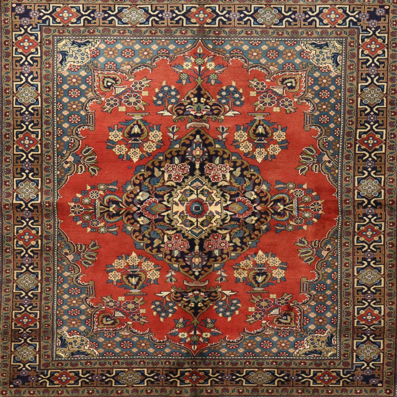 Tapis décoratif orange de style oriental Lyndsey, Carré 3 pi