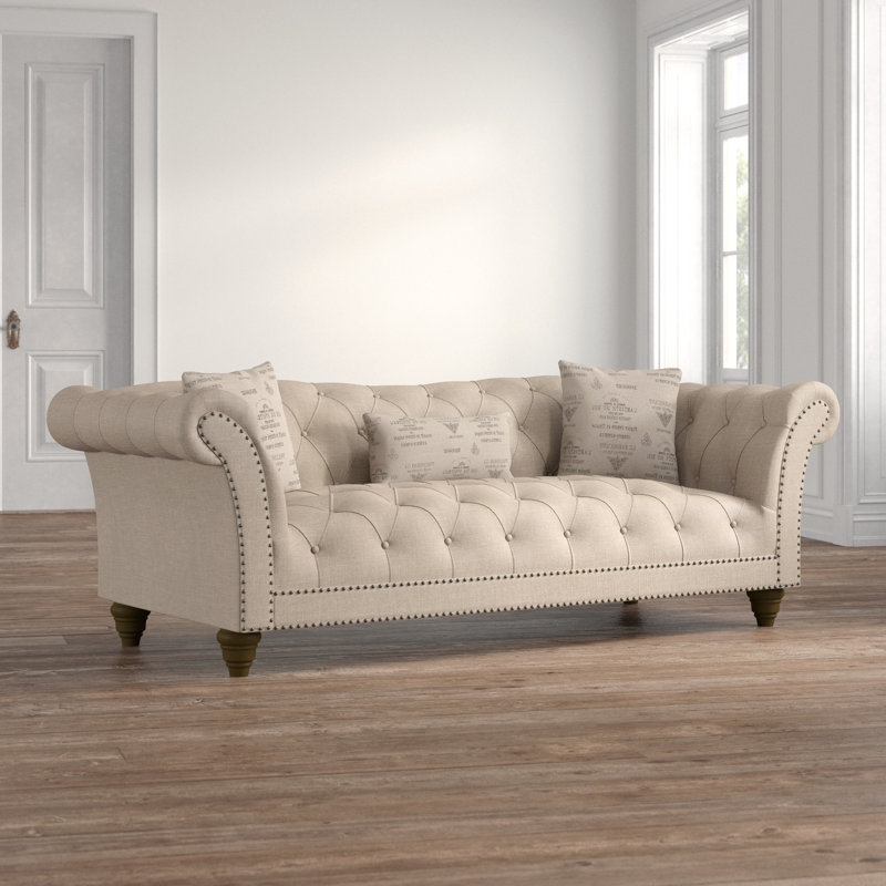 Domeier Upholstered 90.1'' Sofa, Beige Rayon/Viscose