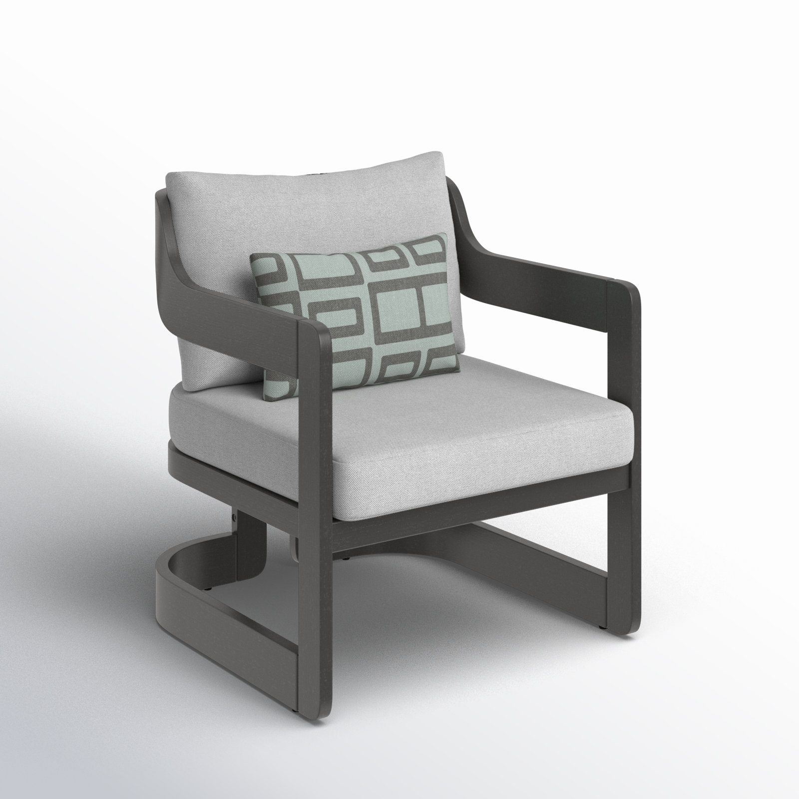 Dutton Acacia Outdoor Lounge Chair, Gray Cushion/Gray Frame, Olefin