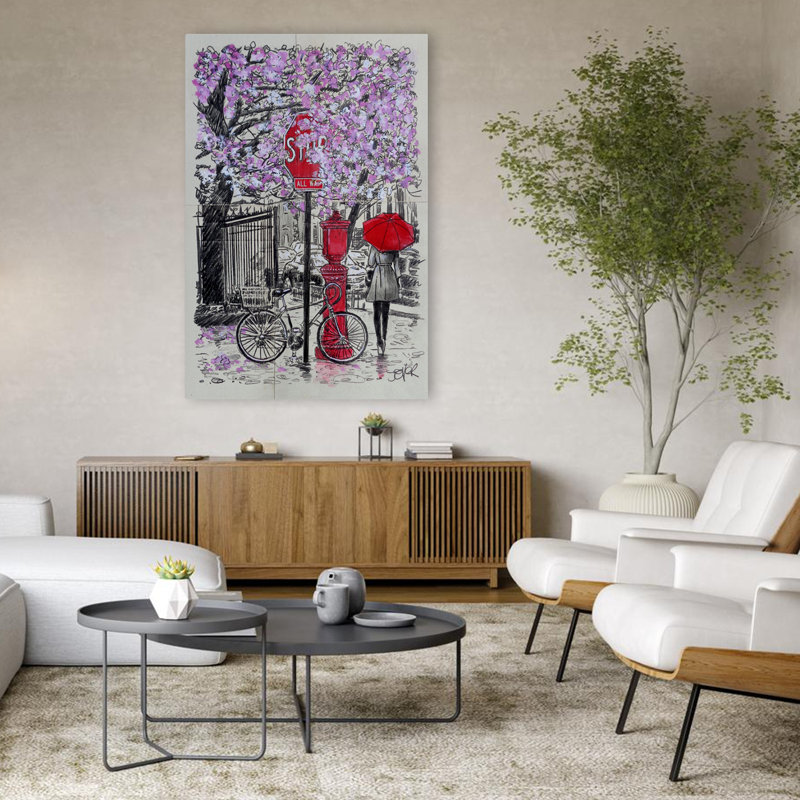 Panneau d'arrêt, croquis de paysage urbain noir et blanc contemporain, H 48 po x l 32 po