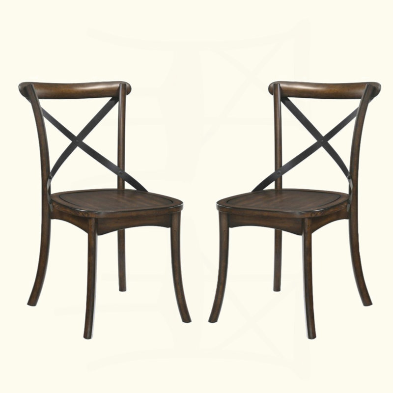 Ensemble de 2 chaises d'appoint à dossier en métal, chêne foncé et noir