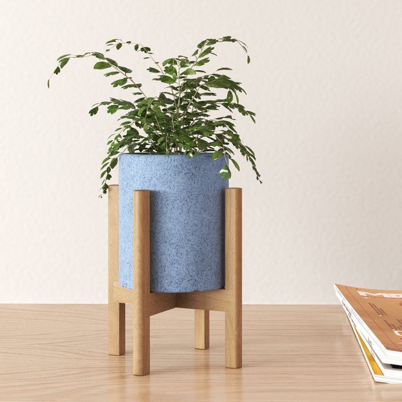 Pot à fleurs en bois Akachi, Bleu ciel / naturel, H 5 po x l 4,7 po x P 4,7 po