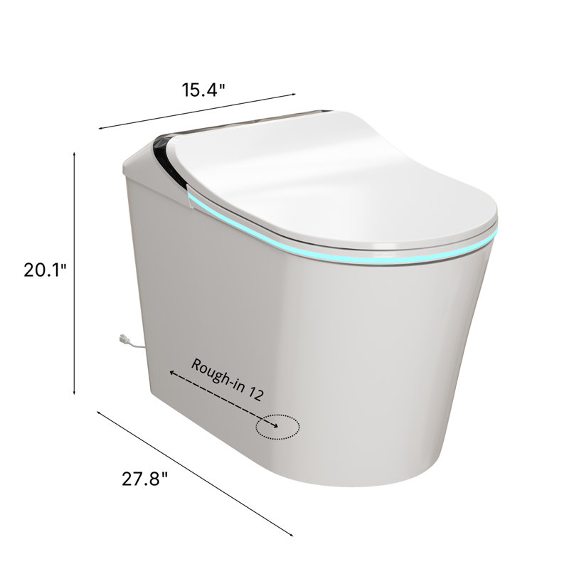 Toilette Smart Bidet avec couvercle à ouverture automatique, pare-bulles, prélavage, siège antibactérien chauffant, eau chaude instantanée, séchoir à air chaud, chasse automatique, lumière ambiante à DEL et télécommande