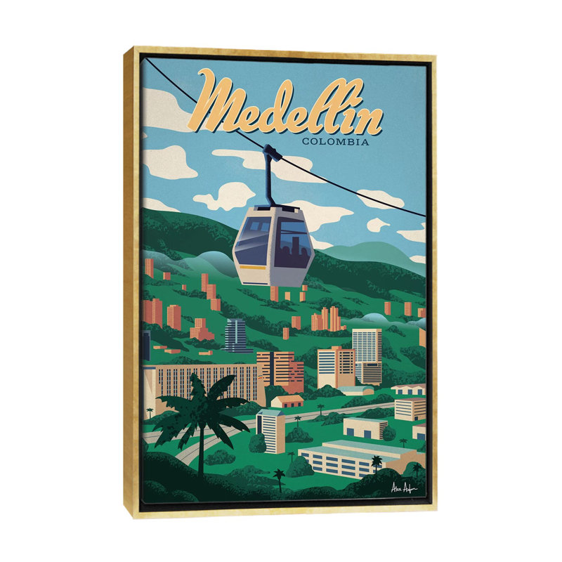 Medellin - impression d'art graphique, H 48 po x l 32 po x P 1,5 po, Toile encadrée d'or, Pas de tapis
