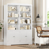 Ariel 73.1"H Bookcase With Cabinets, Freestanding Cabinet With Adjustable Shelves, Wood Storage Standard Bookshelves