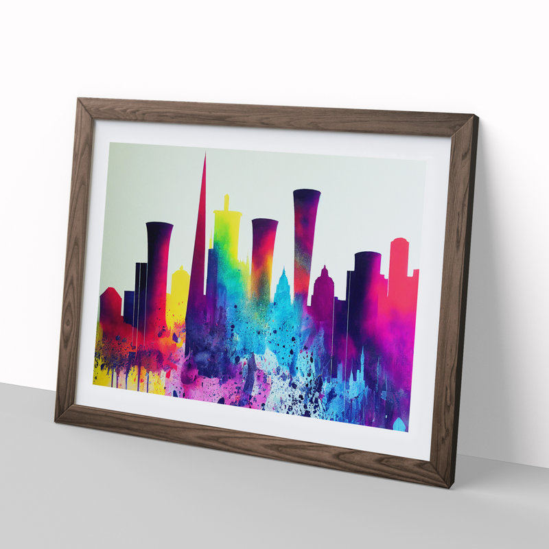 Skyscraper Skyline Vol.7 Abstract - Single Picture Frame Print, Walnut Framed, 46cm H x 64cm W x 2cm D