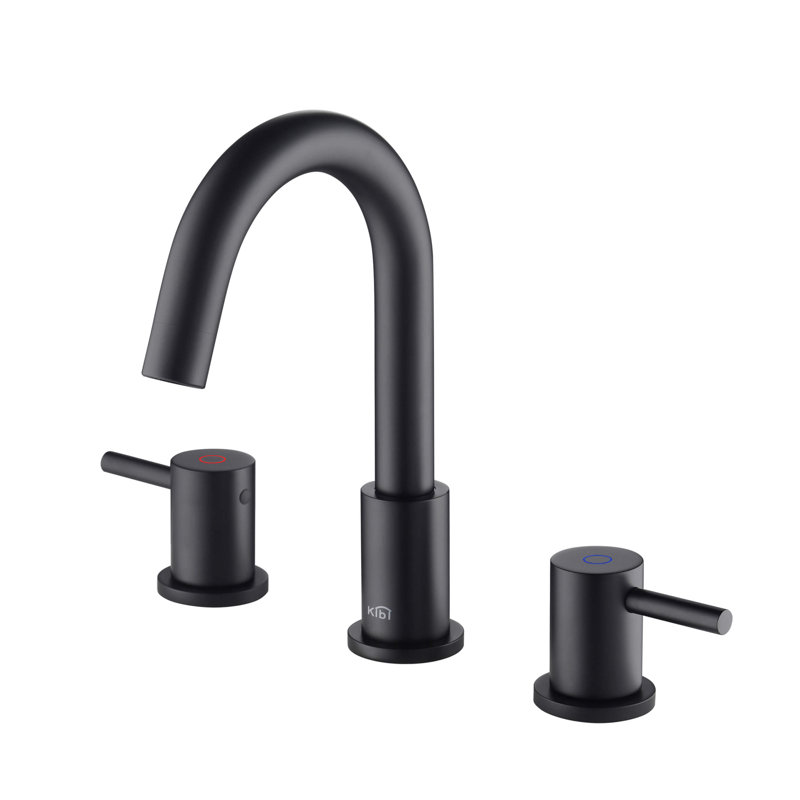 Robinet de salle de bain circulaire encastré à 3 trous et 2 poignées avec ensemble de bonde, Noir mat