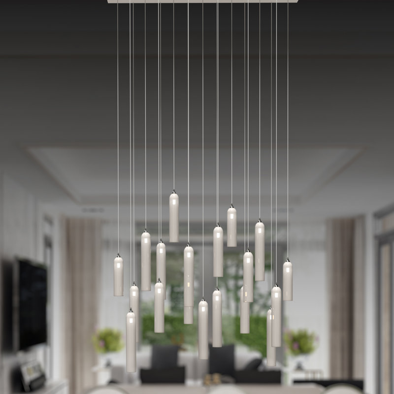 Opal Candle 19 - Light Cluster Pendant, 78" H x 36" W x 14" D, Silver