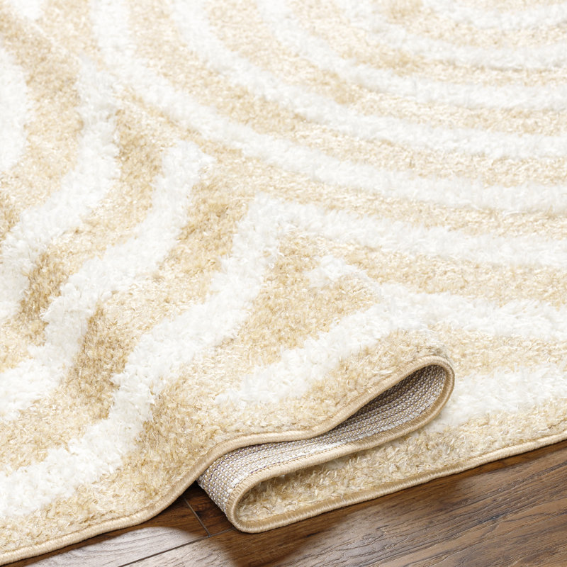 Bartletto Beige Shag Area Rug, Rectangle 5'3" x 7', White/Mustard