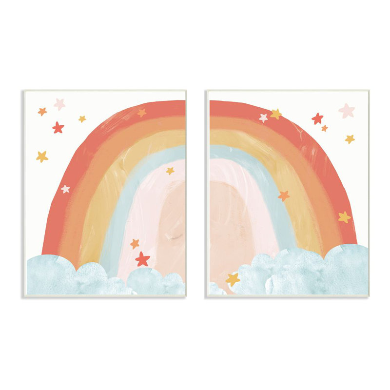 «Duckworth Rainbow Stars», ensemble de 2 peintures murales par Daphne Polselli, H 15 po x l 10 po x P 0,5 po, Plaque murale