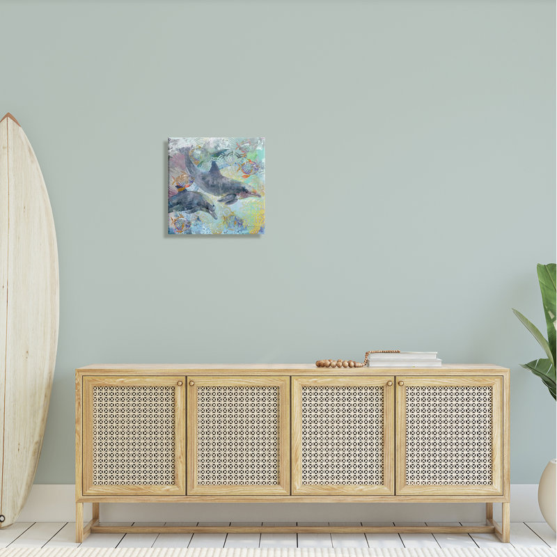 Dauphins et poissons, fractales aquatiques - impression, H 17 po x l 17 po x P 1,5 po, Toile tendue