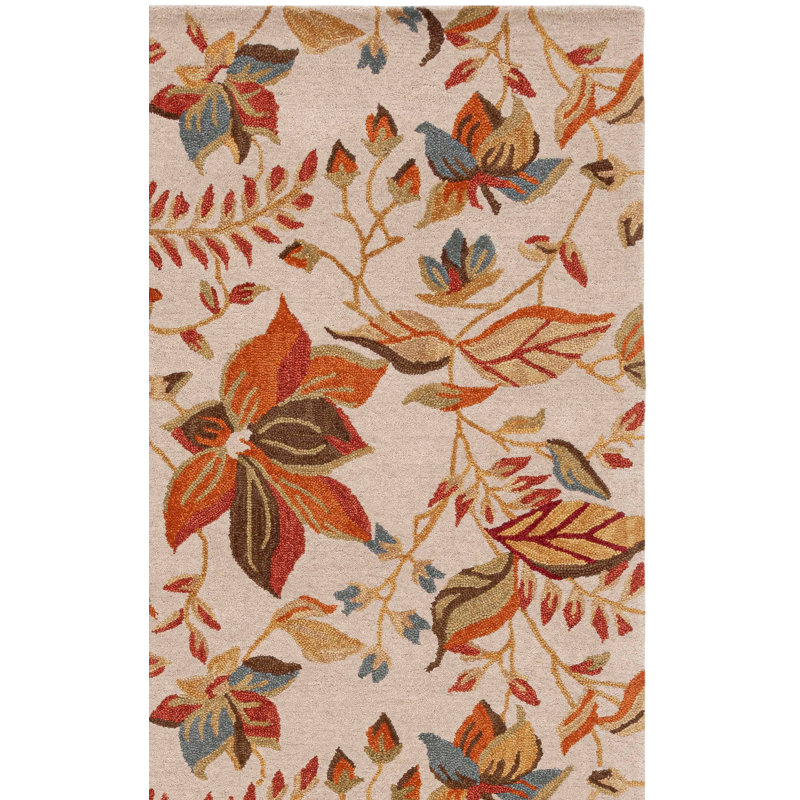 Emrick Blossom Hand Hooked Wool/Cotton/Latex Floral Rug in Beige, Rectangle 3' x 5'