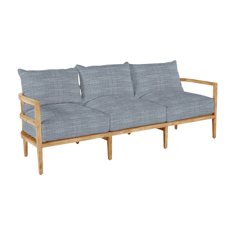 Santa Barbara 87" Wide Outdoor Teak Patio Sofa with Cushions, Natural Teak, No Welt, Herringbone Sand